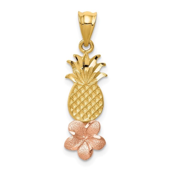 14K Yellow and Rose Gold Pineapple W/ Plumeria Pendant,All Products : American Fashion Style Bags On Sale